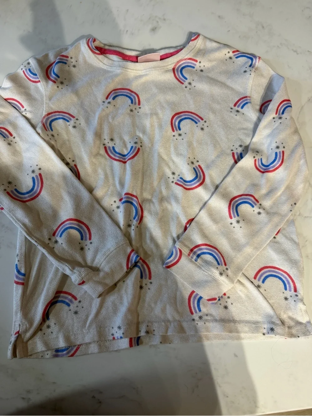 32 Degrees Cream Jogger Pajama set with Pink & Blue Rainbow Print